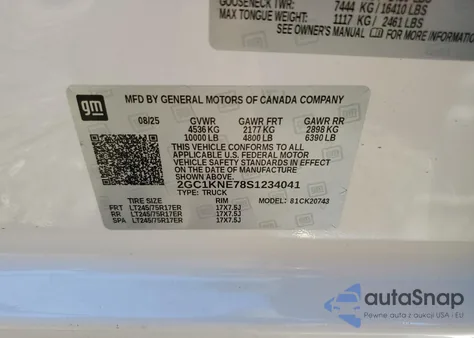 2025 Chevrolet Silverado K2500 Heavy Duty Lt из США, поврежденный, VIN 2GC1KNE78S1234041